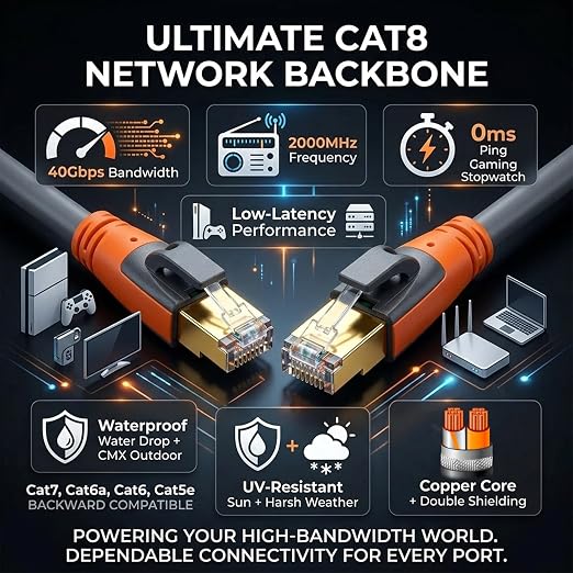 Cat 8 Ethernet Cable 30ft, High Speed LAN Cables 40Gbps 2000MHz Shielded - Image 6