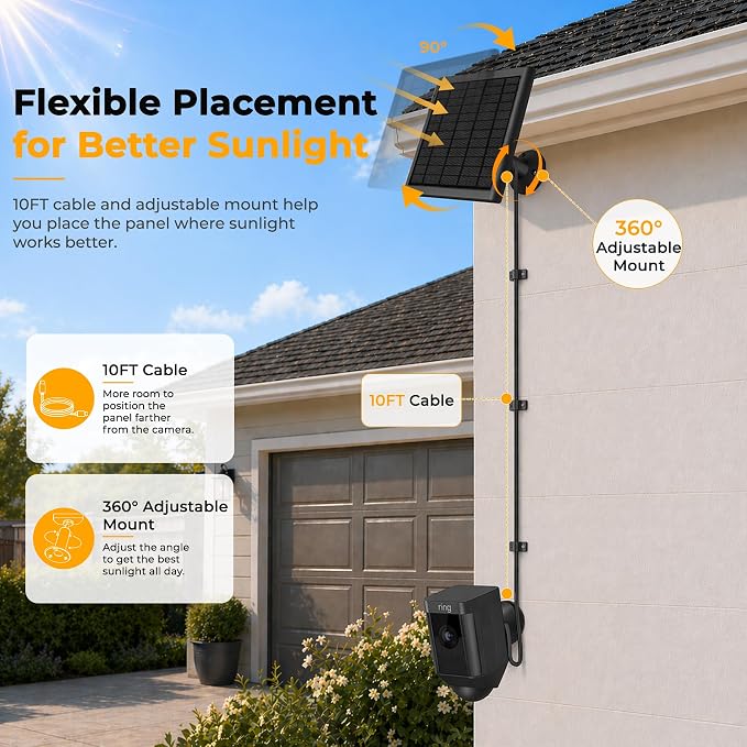8W Solar Panel for Ring Camera, Spotlight Cam Battery, Includes Barrel Plug to - Image 9