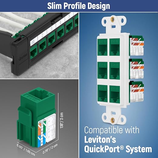 Everest 90° Angled RJ45 Cat6A Keystone Jacks 50-Pack in Green - Image 6