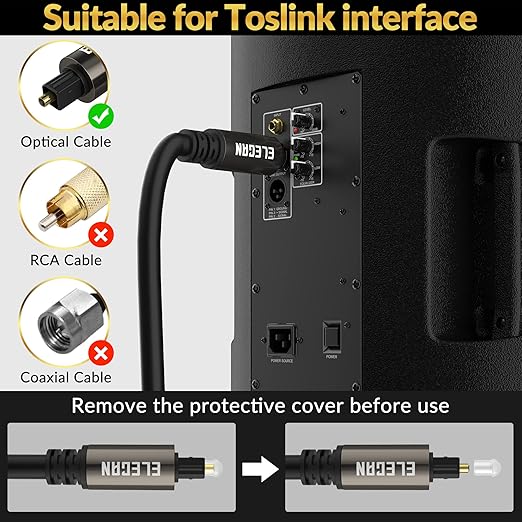 Elecan Optical Audio Cable 6 Ft/2 Pack Digital Audio Toslink Cable Cord-Fiber - Image 5