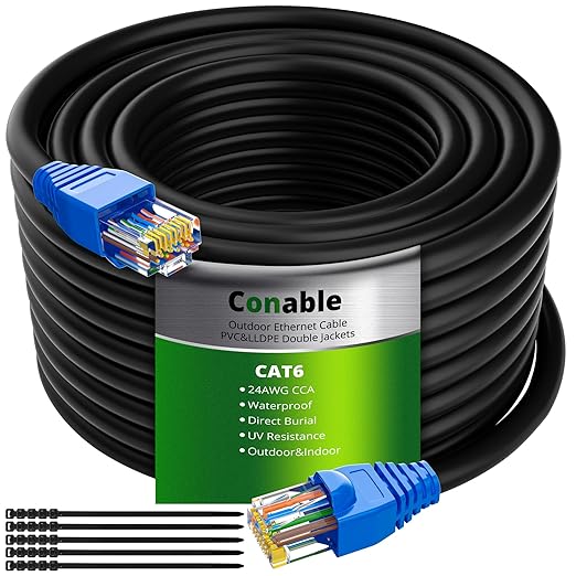 Cat6 Outdoor Ethernet Cable 35ft, Heavy Duty Double Jackets Internet Cord by Conable