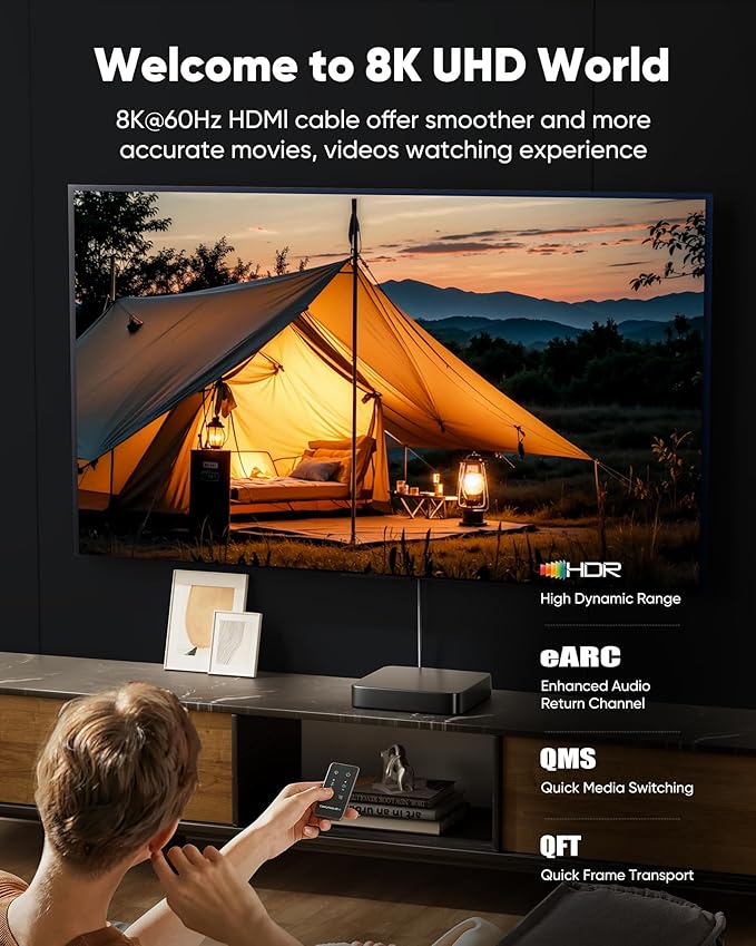 Capshi 3.3ft 8K 4K@120Hz HDMI Cable 2.1, 48Gbps High Speed Cord - Image 2
