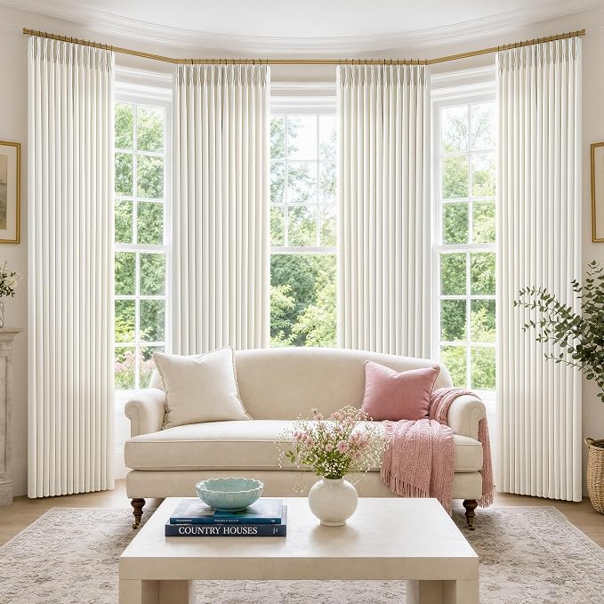 Pinch Pleat Linen Curtains 108 Inches Long 4 Panels Set Ivory Cream Memory by Twodrapes