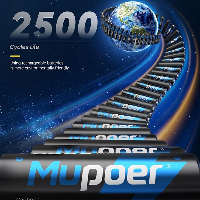 Mupoer 16 Pack Rechargeable AA Batteries Lithium - Image 3