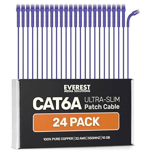 Everest Ultra Slim Cat6a Ethernet Patch Cables 5ft Purple by EverestMediaSolutions