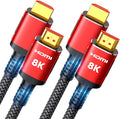 Snowkids 8K HDMI Cable 2.1 6.6FT 2-Pack, 48Gbps High Speed HDMI Braided by Snowkids