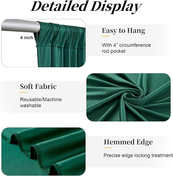 12ft x 10ft Wrinkle Free Hunter Green Backdrop Curtains - Image 5