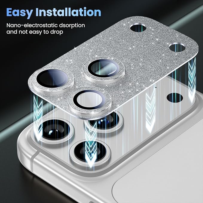 Uyiton for iPhone 17-Pro Camera-Lens Protector: Bling Metal Tempered Glass Rear - Image 7