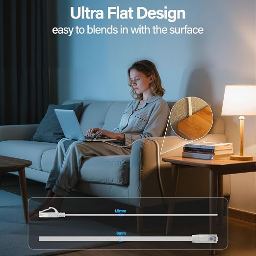 Cat 6 Flat Ethernet Cable 10 FT, UTP 10Gbps High-Speed Cat6 Ethernet Cable - Image 3