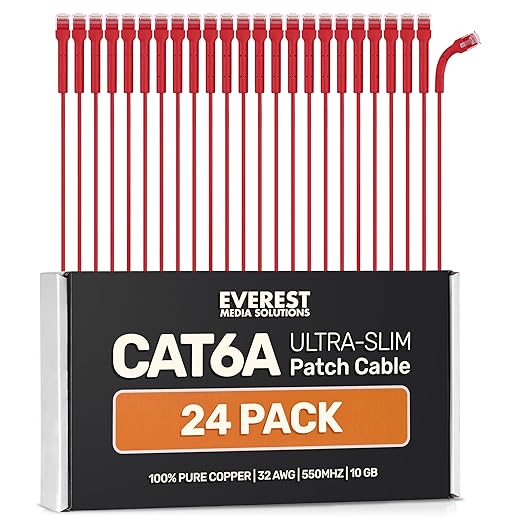 Everest Ultra Slim Cat6a Ethernet Patch Cables 3ft Red by EverestMediaSolutions
