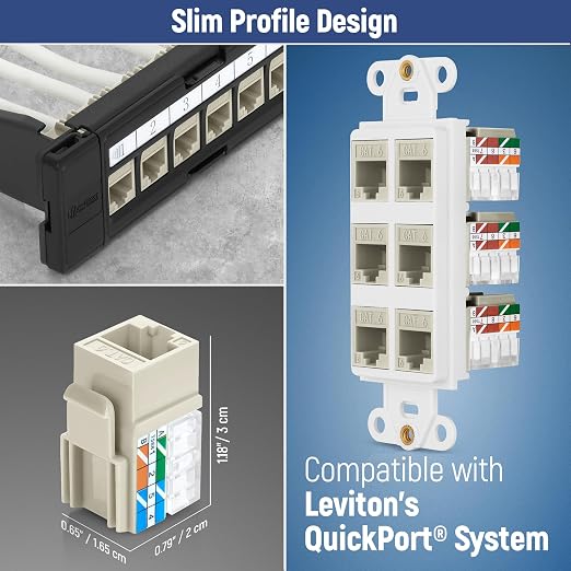 Everest 90° Angled RJ45 Cat6 Keystone Jacks 10-Pack in Ivory - Image 6