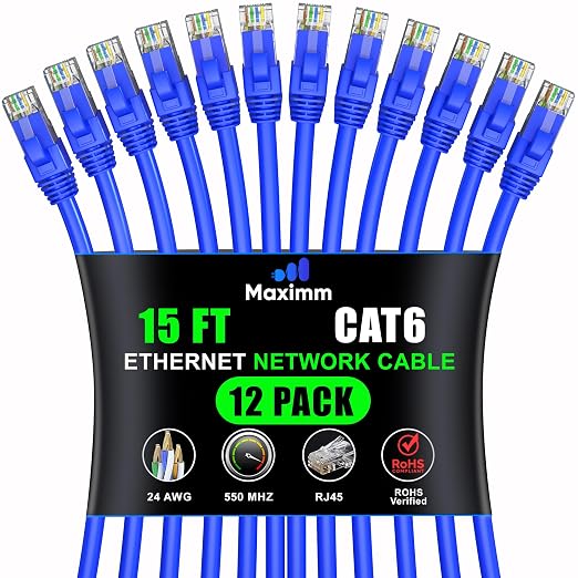 Maximm Cat 6 Ethernet Cable 15 Ft, Cat6 Cable, LAN Cable, Internet Cable by MaximmCable