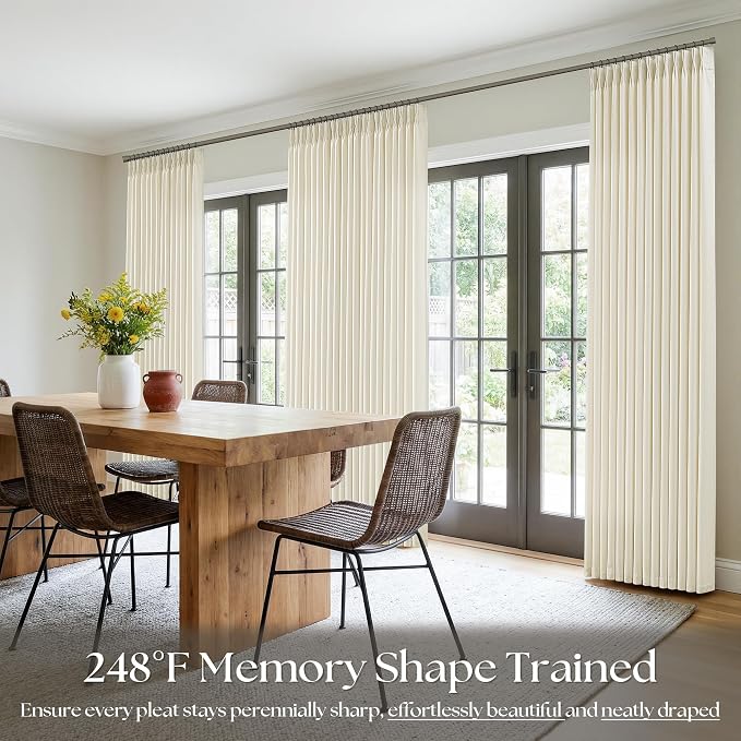 Cream Beige Pinch Pleated Linen Curtains 84 Inch 4 Panels Set - Image 7