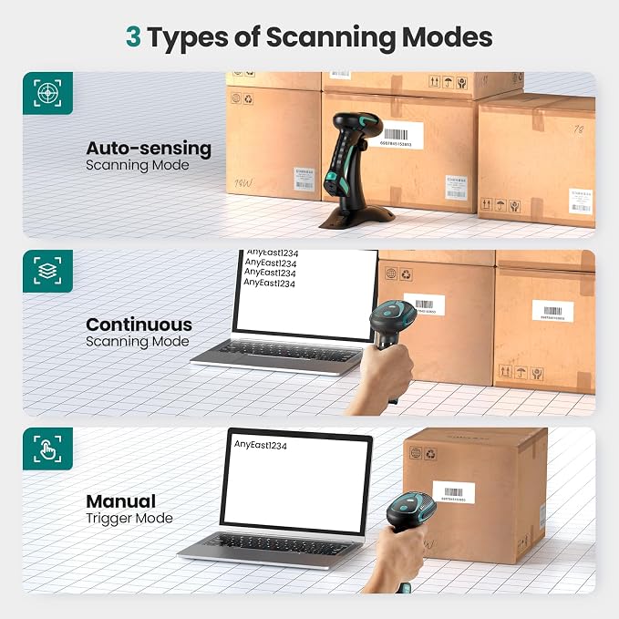 Wireless Barcode Scanner with Stand, Industrial 2D 1D QR Bluetooth Barcode - Image 5