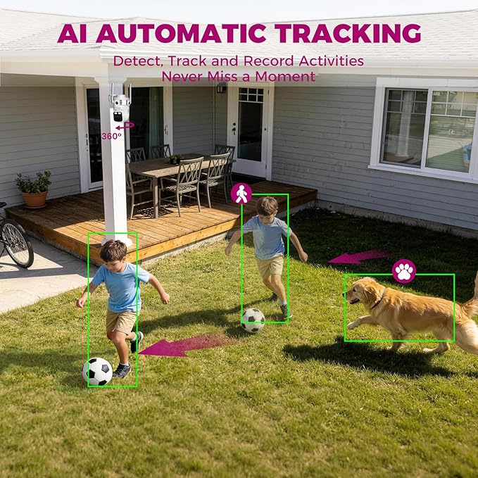 xmartO 6MP Tri-Lens WiFi Security Camera, 360° Pan Tilt AI Auto Tracking - Image 3