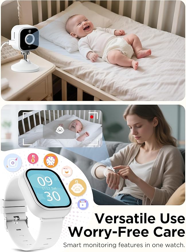 NUOTUN Baby Monitor with Camera and Audio Watch, Wearable Portable 2'' HD Baby - Image 2