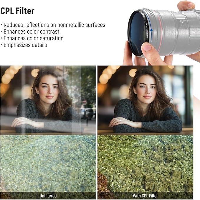 NEEWER 49mm UV CPL ND Lens Filter Kit, UV Protection + Circular Polarizing + - Image 6