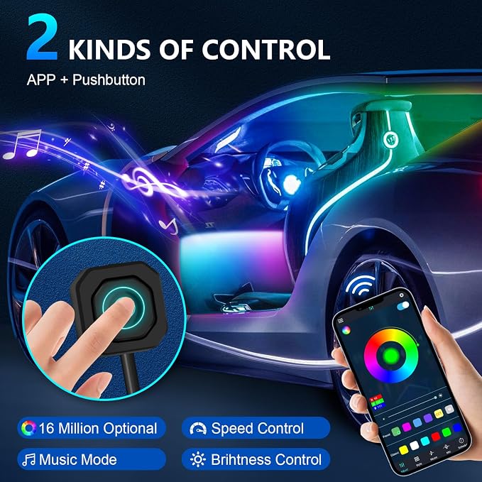 Dreamcolor Acrylic Car Lights, 6 in 1 LED Strip Lights - Image 3