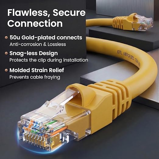 GEARit Cat 6 Ethernet Patch Cables 1 ft Yellow, High Speed 24AWG 10Gbps RJ45 - Image 4