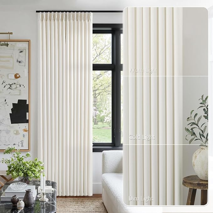 Linen Pinch Pleated Semi Sheer Curtains 90 Inches Long 4 Panels Set, Natural - Image 9