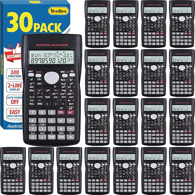 30 Pack Scientific Calculators, 2-Line Large Screen Display 240 Functions by YesBes