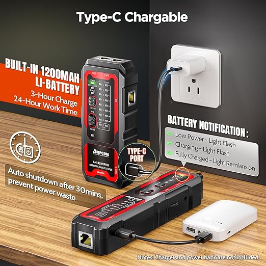 AMPCOM Rechargeable Tone Generator and Probe Kit, Wire Tracker & Cable Tracer - Image 3