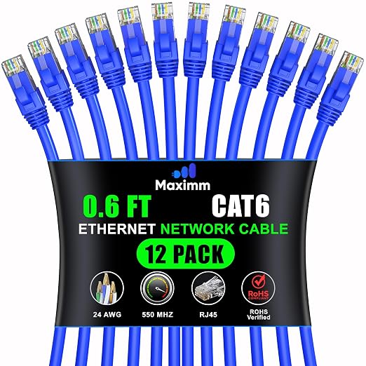 Maximm Cat 6 Ethernet Cable 0.6 Ft by MaximmCable
