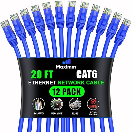 Maximm Cat 6 Ethernet Cable 20 Ft, Cat6 Cable, LAN Cable, Internet Cable by MaximmCable