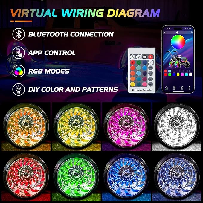 Nilight 4PCS 15.5inch Double Row LED Wheel Ring Lights RGB - Image 3