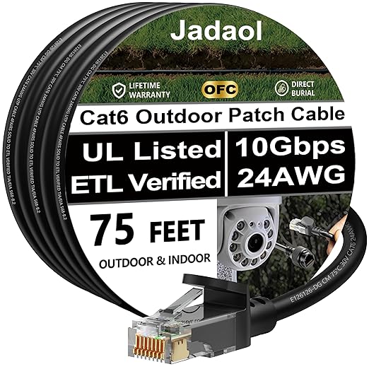 Jadaol Cat 6 Ethernet Cable 75 ft, Outdoor&Indoor, Support Cat8/7 Network LAN by Jadaol