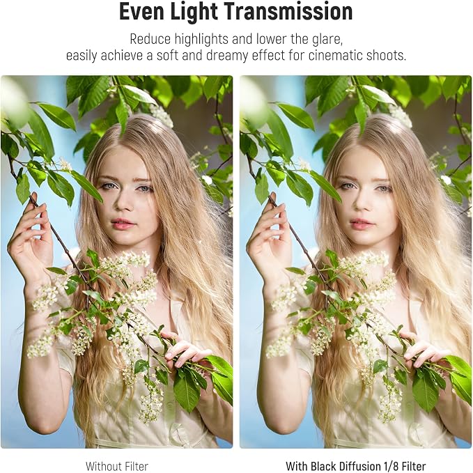 Neewer 62mm Black Diffusion 1/8 Filter Soft Dreamy Cinematic Effect Filter - Image 3