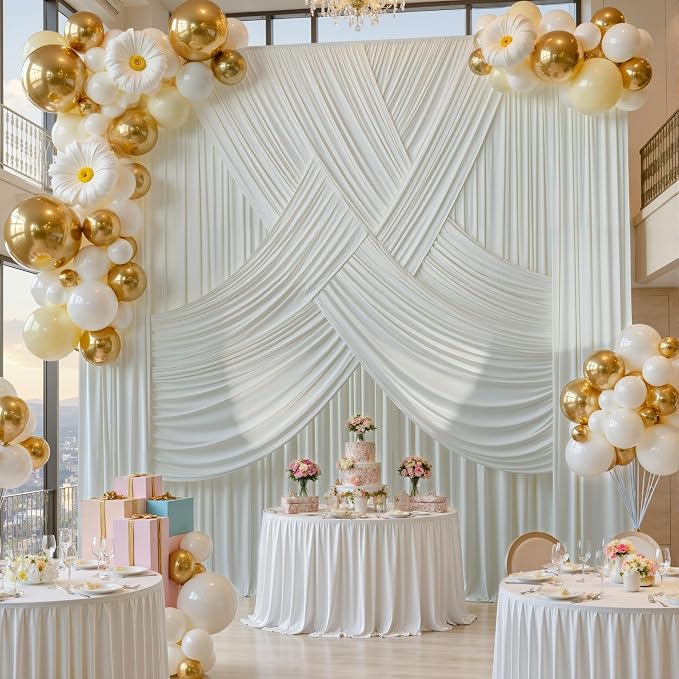 12ft x 10ft Ivory Backdrop Curtains - Image 5