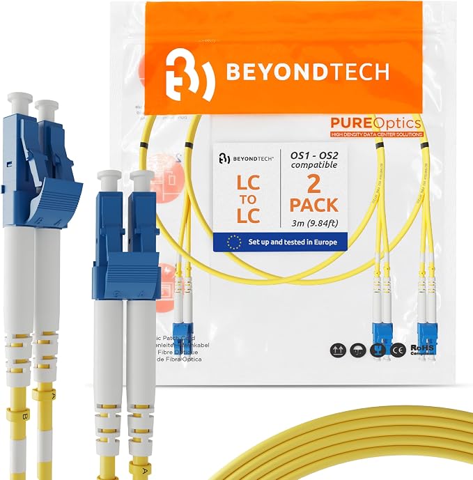 BEYONDTECH 3m LC to LC Fiber Patch Cable – UPC Single-Mode Duplex Fiber Optic by Beyondtech