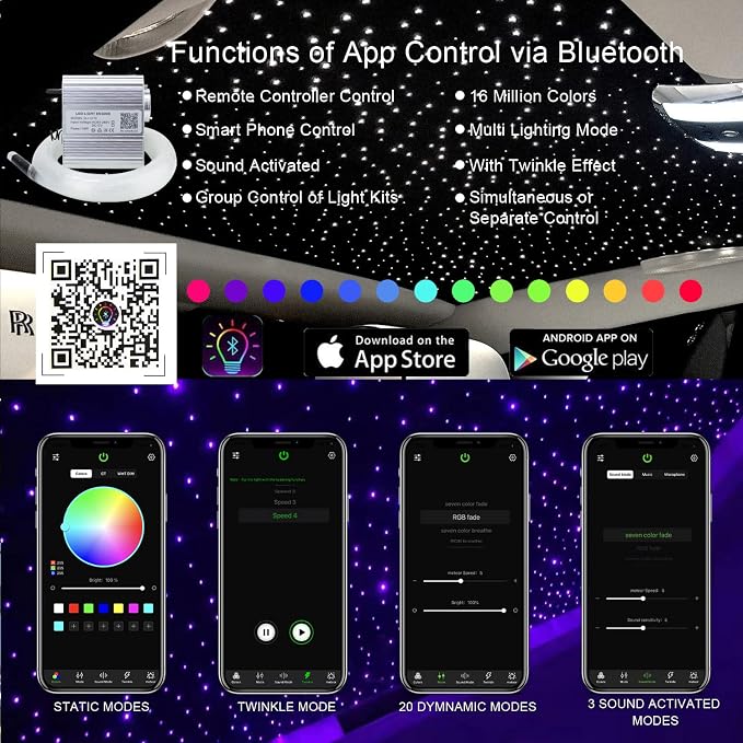 AKEPO Upgraded Car Home APP Fiber Optic Lights kit RGBW Twinkle + Music Effect - Image 3