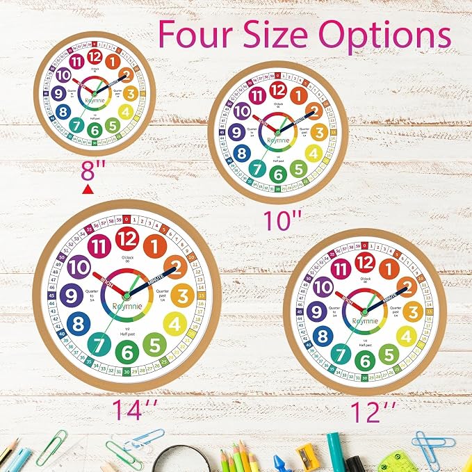 Roymnie Wall Clock for Kids Learning to Tell Time Analog Non Ticking Battery - Image 7