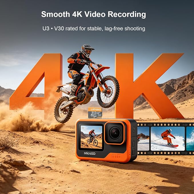 512GB Micro SD Card with Adapter, High Speed U3 C10 V30 SDXC Memory Card Up to - Image 3