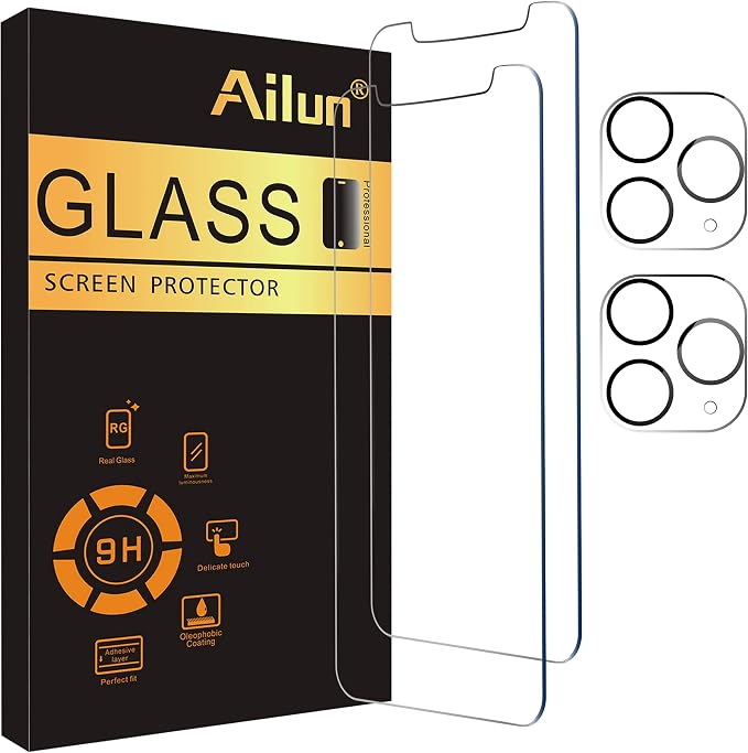 Ailun 2 Pack Screen Protector for iPhone 11 Pro + 2 Pack Camera Lens Protector by Ailun