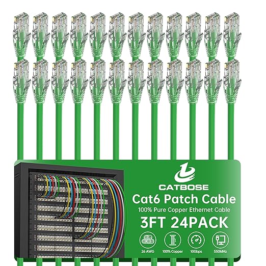 3 Feet Cat6 Patch Cables, Solid Pure Copper Patch Cord, Cat 6 Ethernet Cable by CatBose