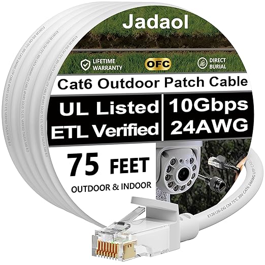 Jadaol Cat 6 Ethernet Cable 75 ft, Outdoor&Indoor, Support Cat8/7 Network LAN by Jadaol
