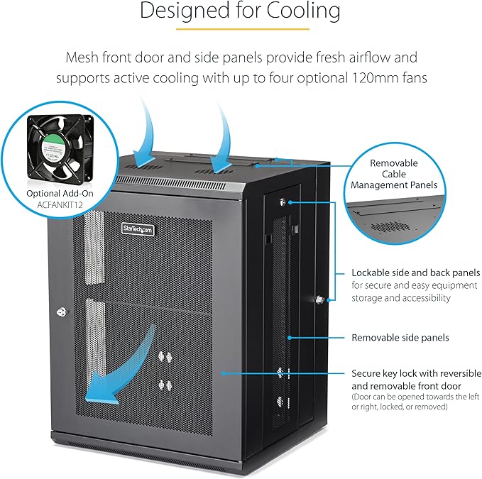 StarTech 4-Post 15U Wall Mount Network Cabinet w/ 1U Shelf, Ships Fully - Image 2