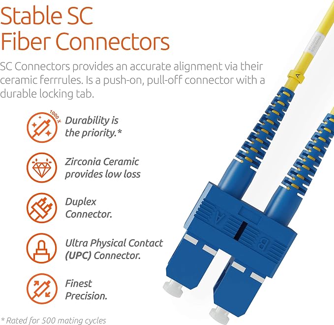 BEYONDTECH 15m LC to SC Fiber Patch Cable – UPC Single-Mode Duplex Fiber Optic - Image 3