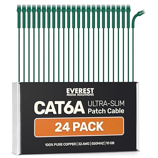 Everest Ultra Slim Cat6a Ethernet Patch Cables 1ft Green by EverestMediaSolutions