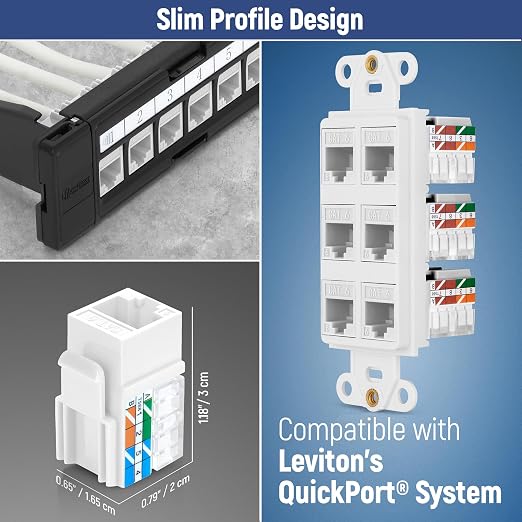 Everest 90° Angled RJ45 Cat6 Keystone Jacks 20-Pack in White - Image 6