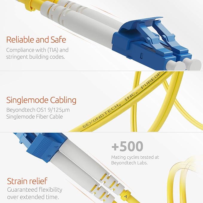 BEYONDTECH 3m LC to LC Fiber Patch Cable – UPC Single-Mode Duplex Fiber Optic - Image 3