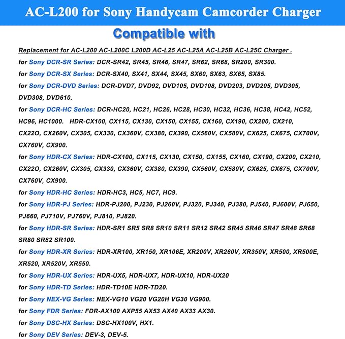 AC-L200 Charger for Sony Handycam Camcorder, Compatible - Image 3