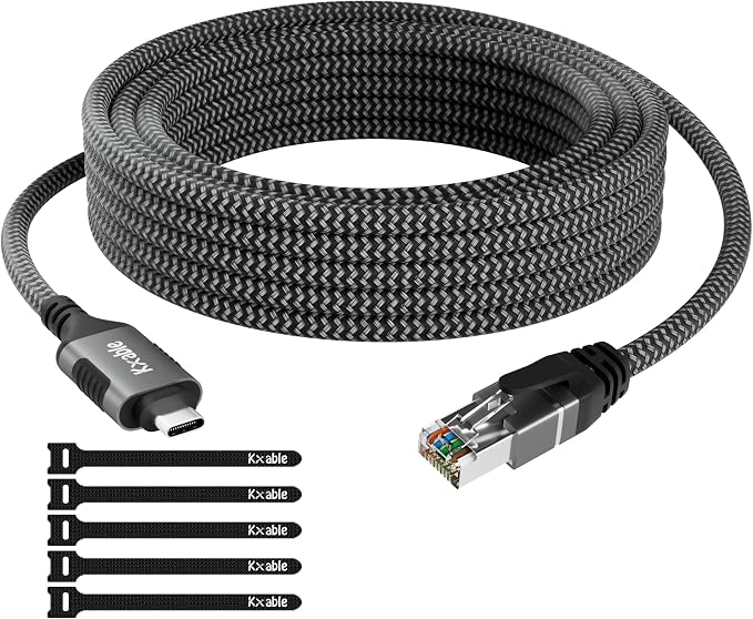 USB C to Ethernet Cable 15FT, Type C to RJ45 Cord, Gigabit Directly Connected by Kxable
