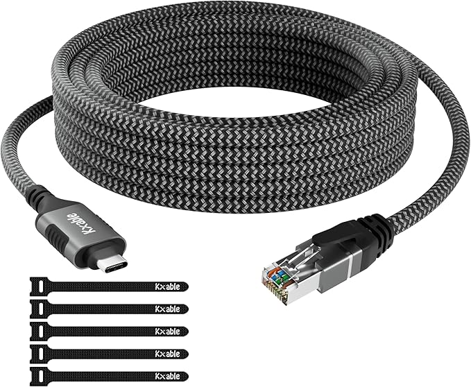 USB C to Ethernet Cable 30FT, Type C to RJ45 Cord, Gigabit Directly Connected by Kxable