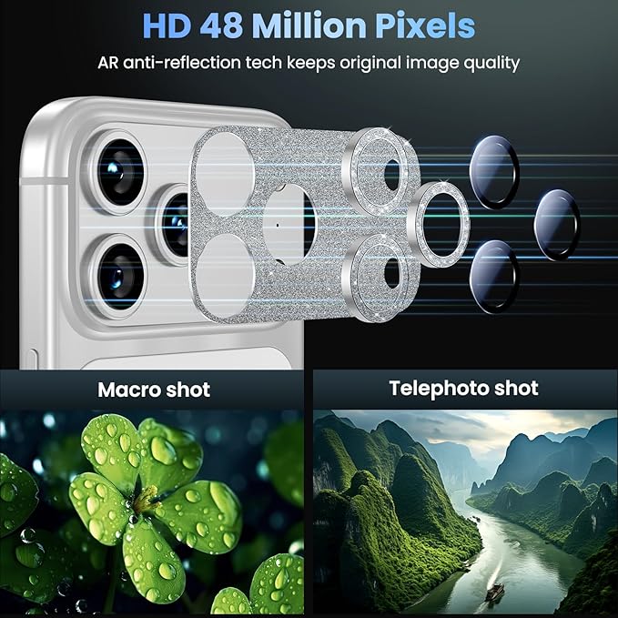 Uyiton for iPhone 17-Pro-Max Camera-Lens Protector: Bling Metal Tempered Glass - Image 3