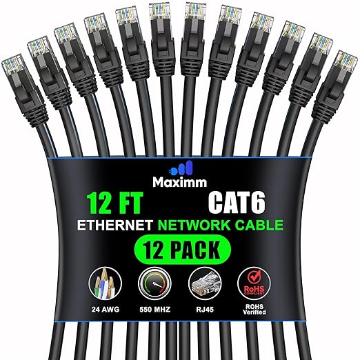 Maximm Cat 6 Ethernet Cable 12 Ft, Cat6 Cable, LAN Cable, Internet Cable by MaximmCable
