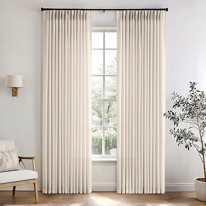Memory Trained Pinch Pleated Curtains 102 Inches Long, Viral Linen Pinch Pleat by ANRODUO
